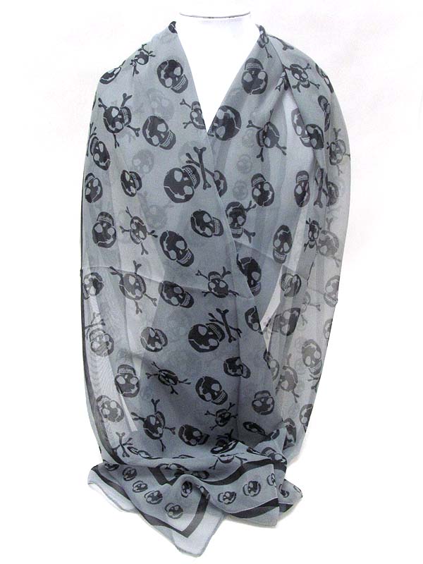 Gray skull chiffon  scarf