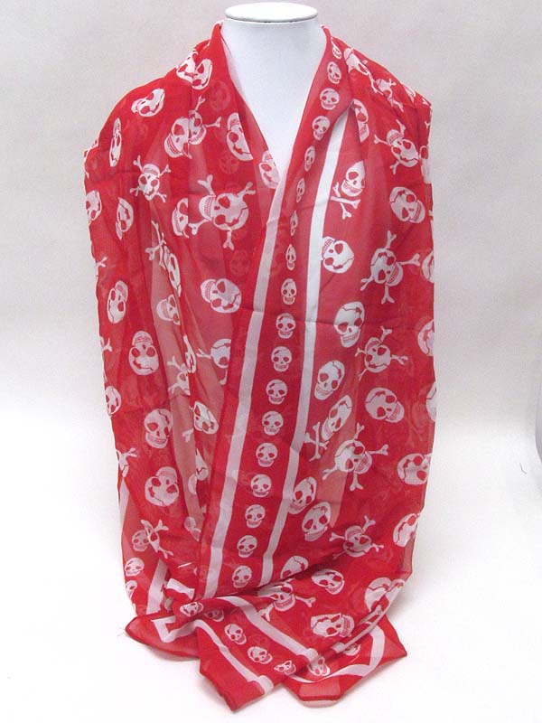 Red skull chiffon  scarf