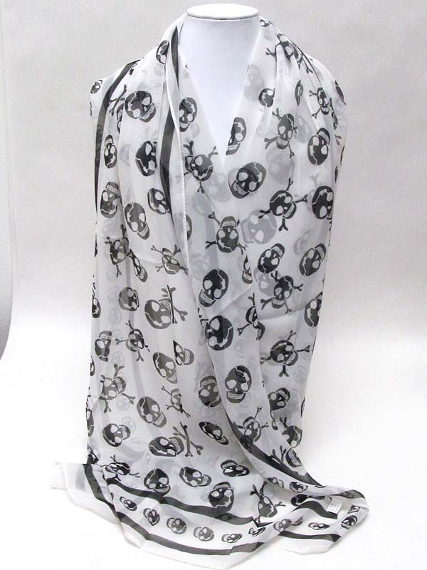 White skull chiffon  scarf