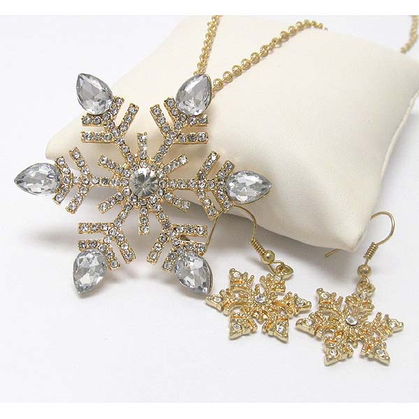 Crystal snowflake necklace earring set - christmas