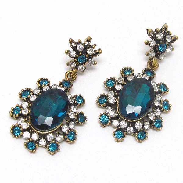 Facet glass and multi crystal deco flower drop earring