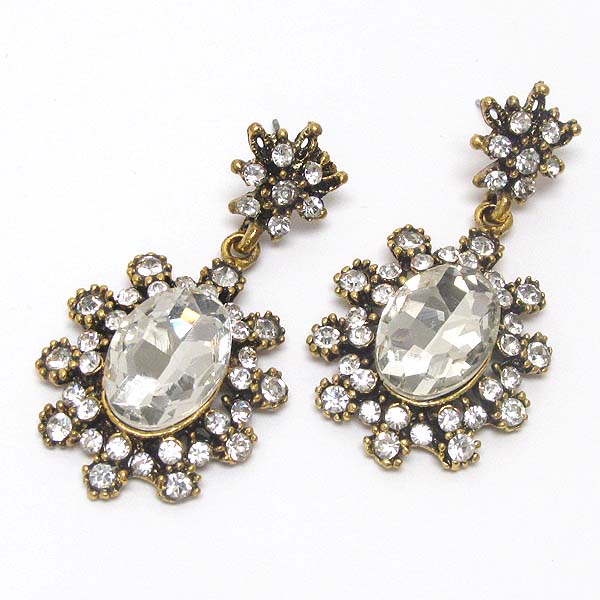 Facet glass and multi crystal deco flower drop earring