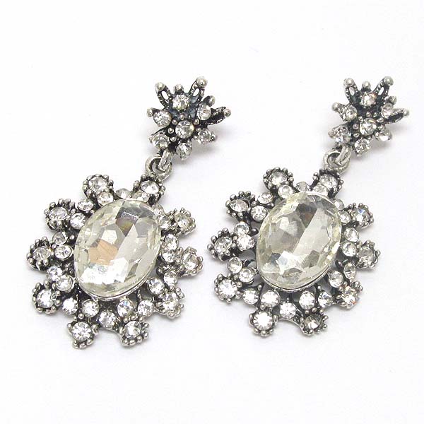 Facet glass and multi crystal deco flower drop earring