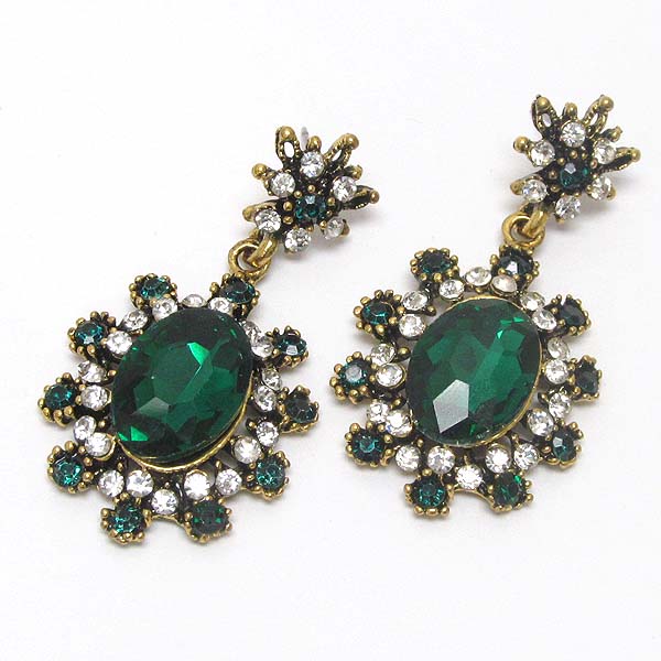 Facet glass and multi crystal deco flower drop earring