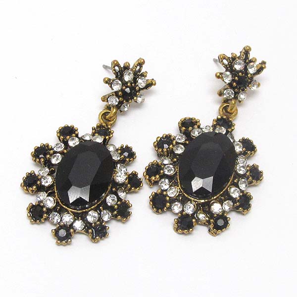 Facet glass and multi crystal deco flower drop earring