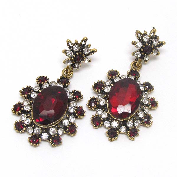 Facet glass and multi crystal deco flower drop earring