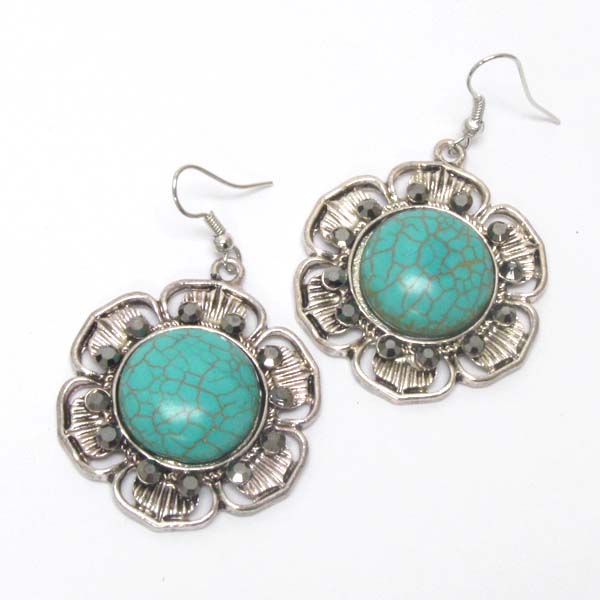 Crystal and turquoise deco flower earring