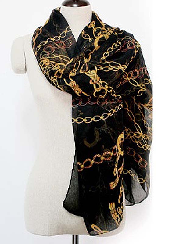 Black mesh chain pattern premium grade oversize sheer scarf  polyester  fabric