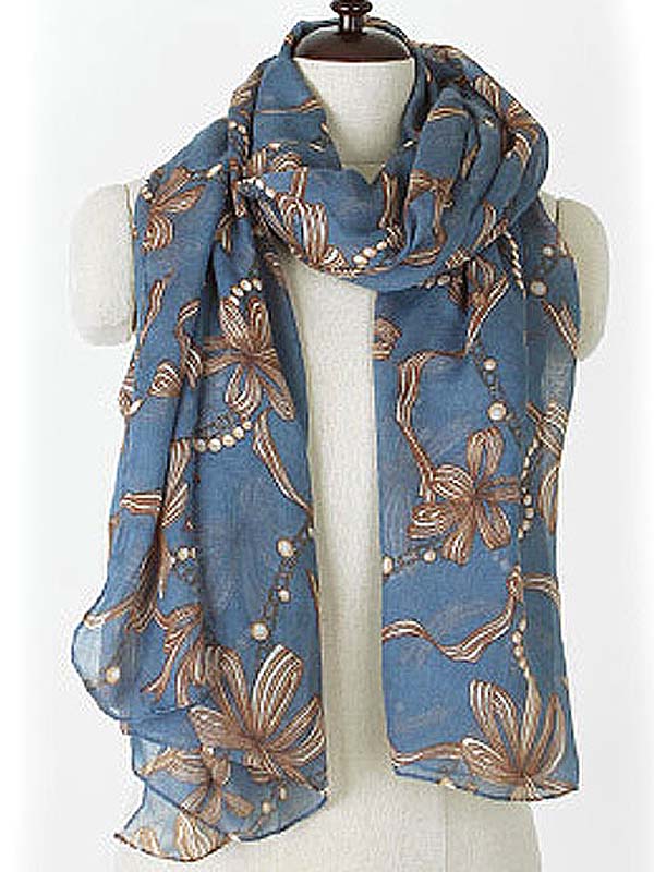 Blue hunting ribbon premium grade oversize sheer scarf   polyester  fabric