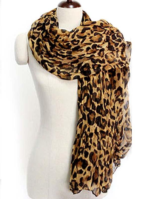 Brown leopard pattern wrinkle scarf polyester  fabric