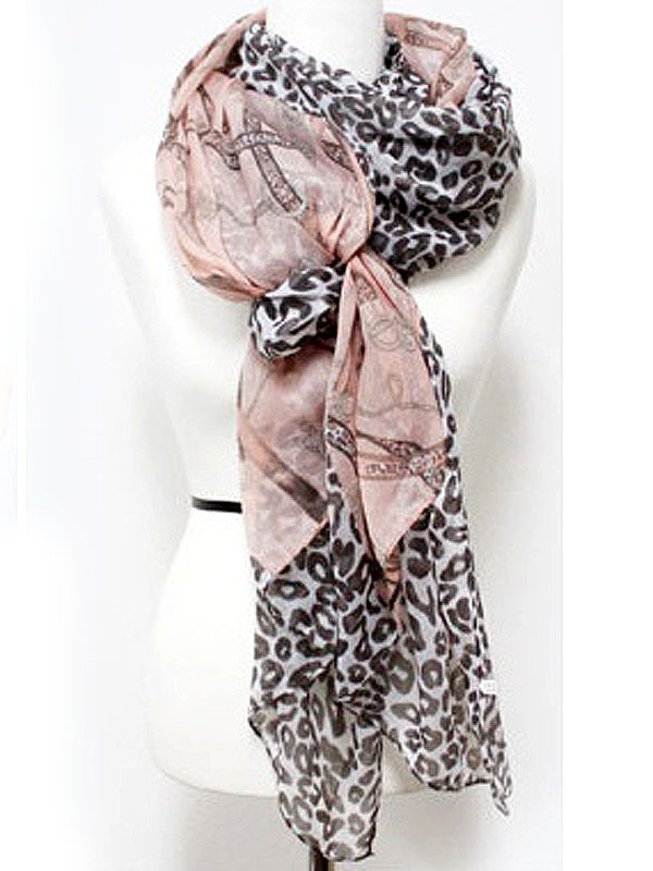 Romantic leopard pattern premium grade oversize sheer scarf  polyester  fabric