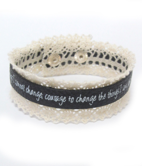 Vintage lace and leather message bracelet - lord prayer