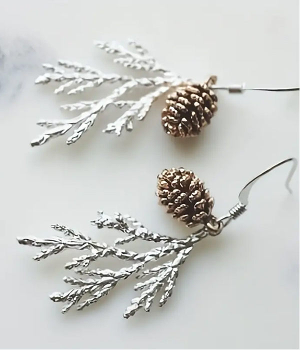 Pinecone and branch earring