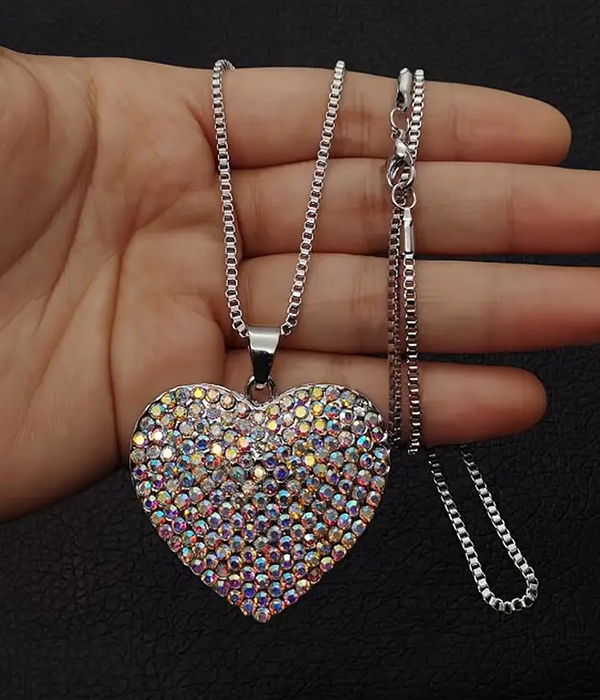 Crystal puffy heart pendant necklace