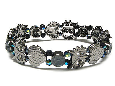 Crystal owl link stretch bracelet