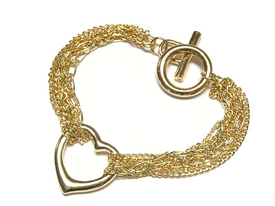 Designer inspired open heart multi chain bracelet