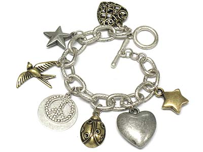 Multi charm metal toggle bracelet 