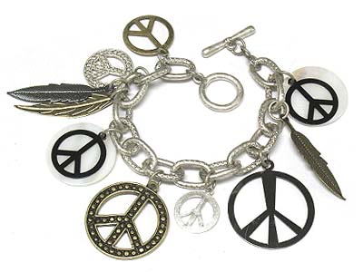 Multi peace charms toggle bracelet