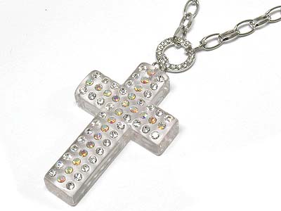 Clear crystal cross pendant pendant long necklace