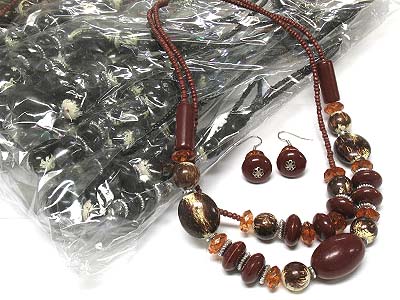 Color mixed dozen pack - double strand opaque acryl seed beads necklace and earring set mens jewelry