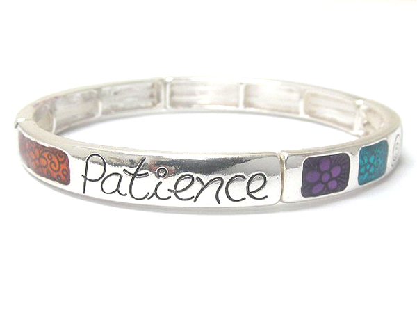 Metal fashion inspiration messagge fruit of spirit 'patience 'epoxy stretch bracelet