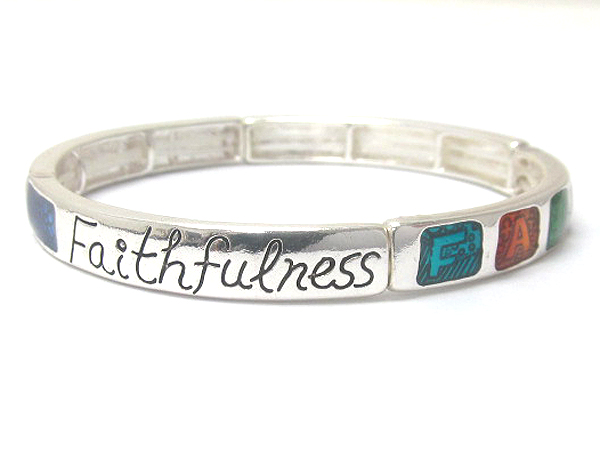 Metal fashion inspiration messagge fruit of spirit ' faithfulness  'epoxy stretch bracelet