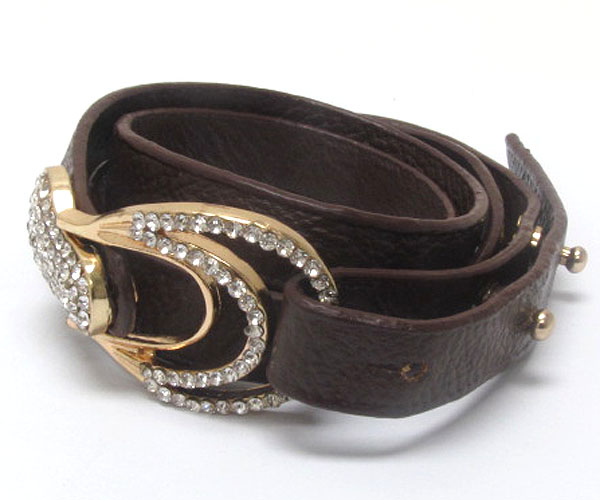 Crystal deco belt style leatherette wrap bracelet