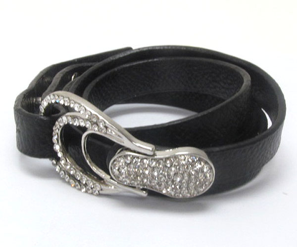 Crystal deco belt style leatherette wrap bracelet