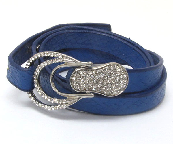 Crystal deco belt style leatherette wrap bracelet