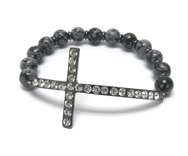 Crystal cross and ball bead strech bracelet