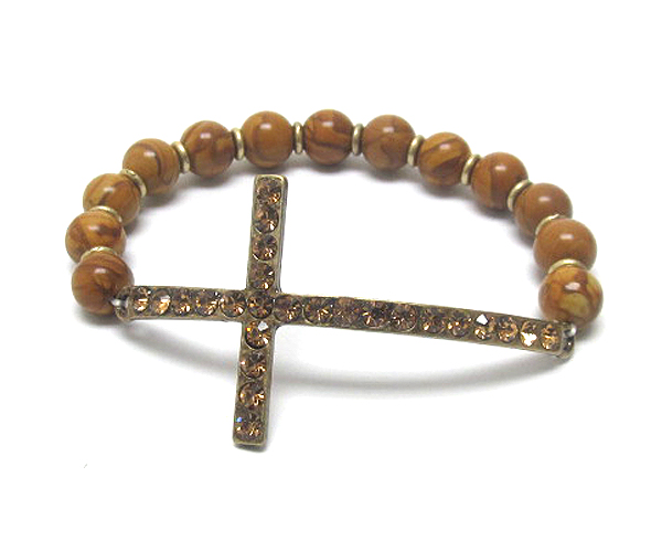 Crystal cross and ball bead strech bracelet