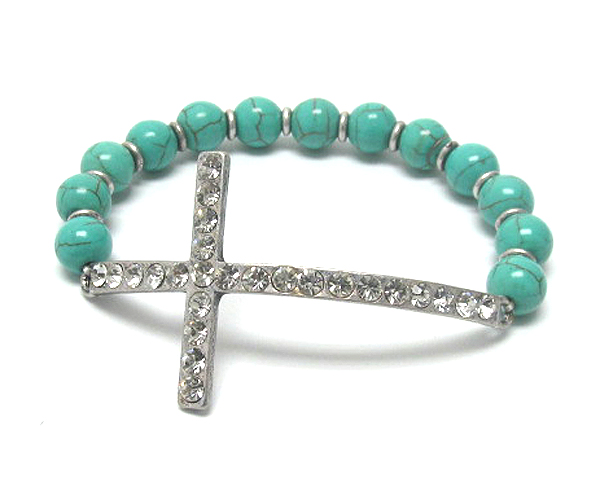 Crystal cross and ball bead strech bracelet