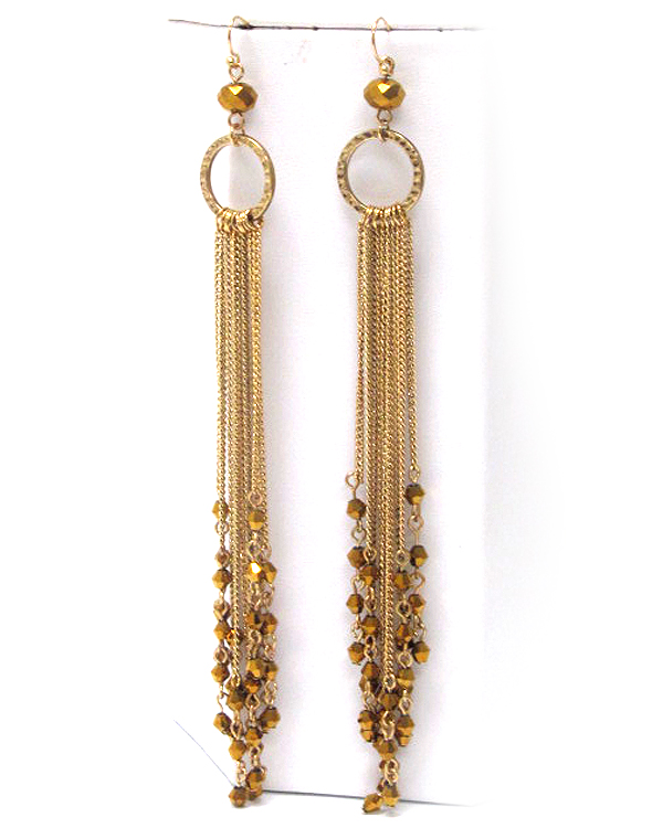 Multi beads edge long metal chain drop earring