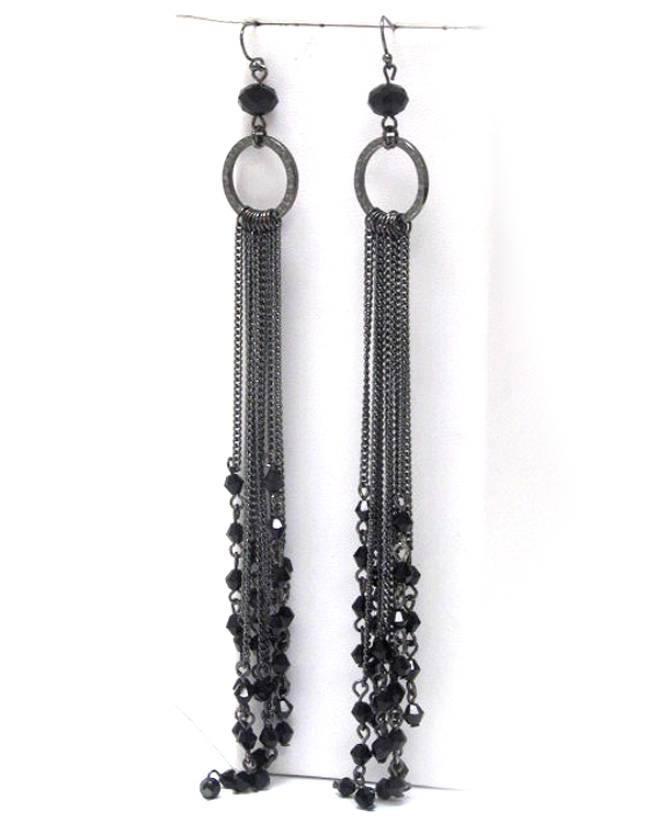 Multi beads edge long metal chain drop earring