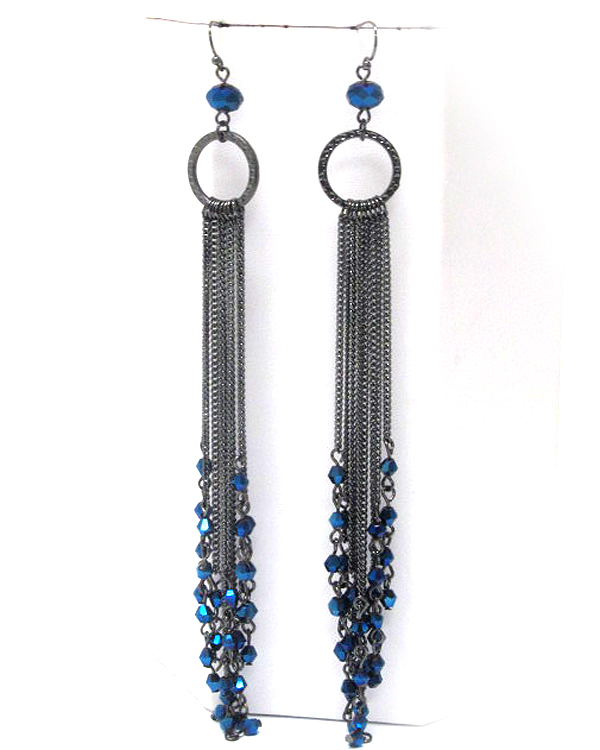 Multi beads edge long metal chain drop earring