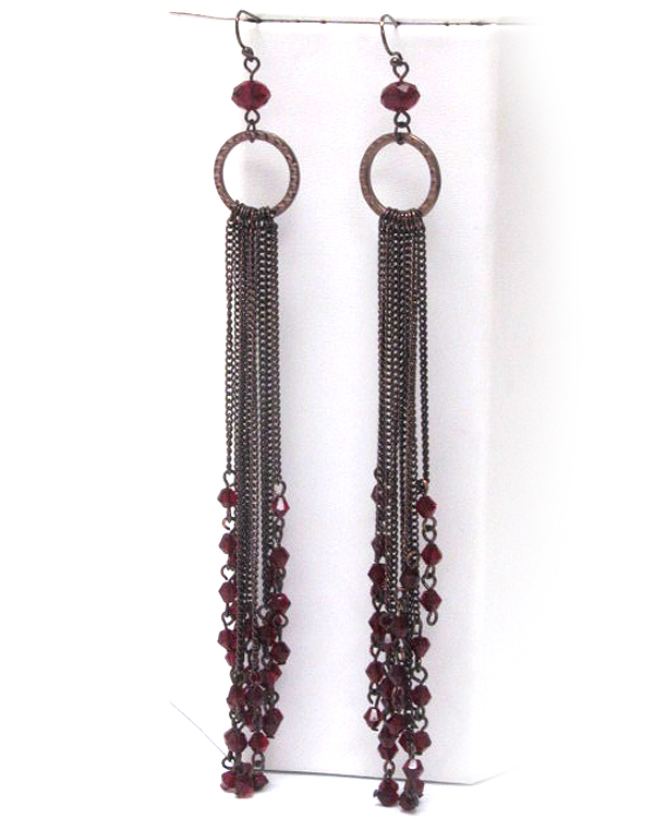 Multi beads edge long metal chain drop earring