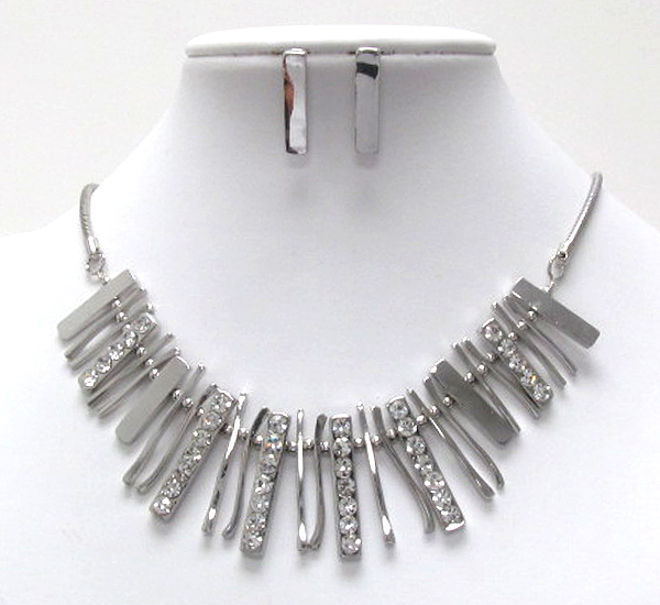 Crystal stud multi metal bar link necklace earring set