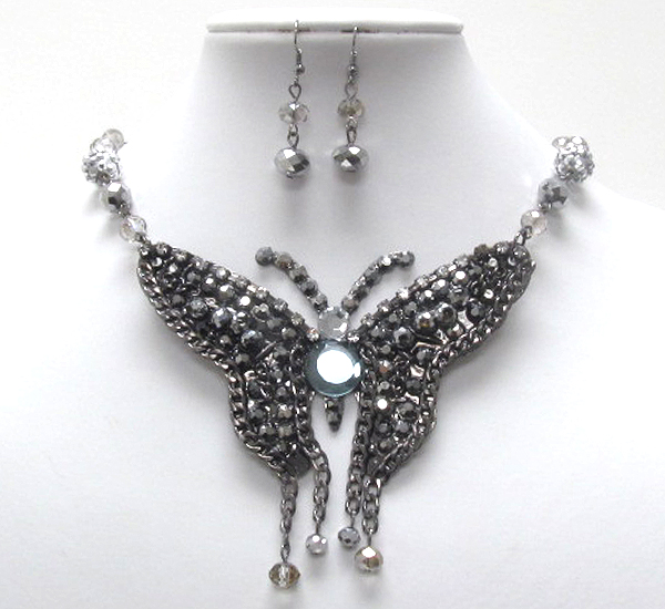 Crystal deco large butterfly necklace earring set