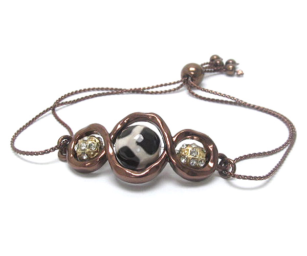 Crystal metal beades with acryl ball and twist fashion hammered metal friendship cord bracelet