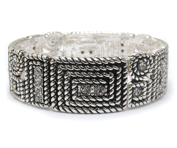 Multi crystal fashion round and square rope texture patern tailored desingn stretch bracelet