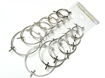 Costume jewelry sr six pair hoop with cross earring - hoops