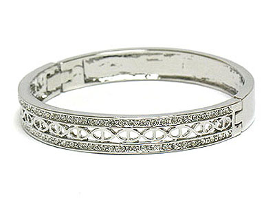 Double row crystal deco metal hinge bangle