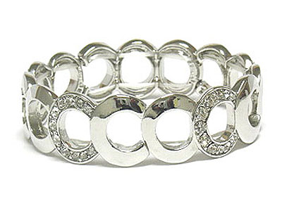 Crystal deco round metal link stretch bracelet