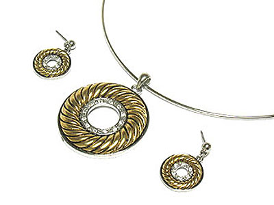 Crystal deco swirl pattern  round  casting metal choker and earring set