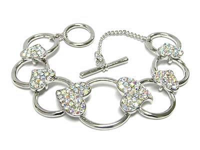 Metal hoop and crystal heart link toggle bracelet