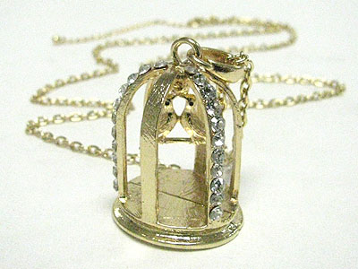 Crystal bird cage pendant neckalce