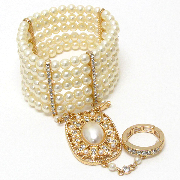 Crystal and pearl mix stretch bracelet and ring set