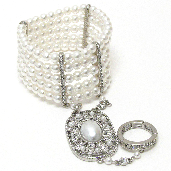 Crystal and pearl mix stretch bracelet and ring set