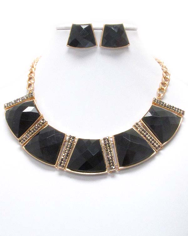 CRYSTAL AND FACET STONE LINK DECO NECKLACE EARRING SET