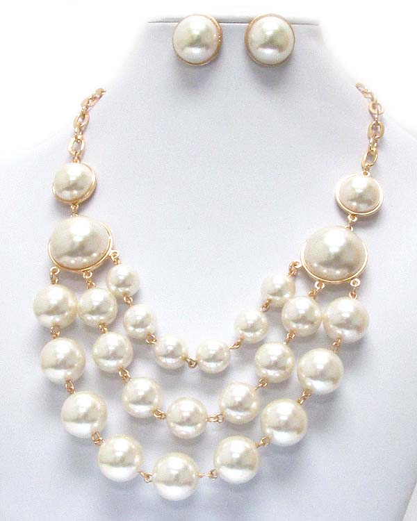 Multi pearl deco three layer drop necklace earring set